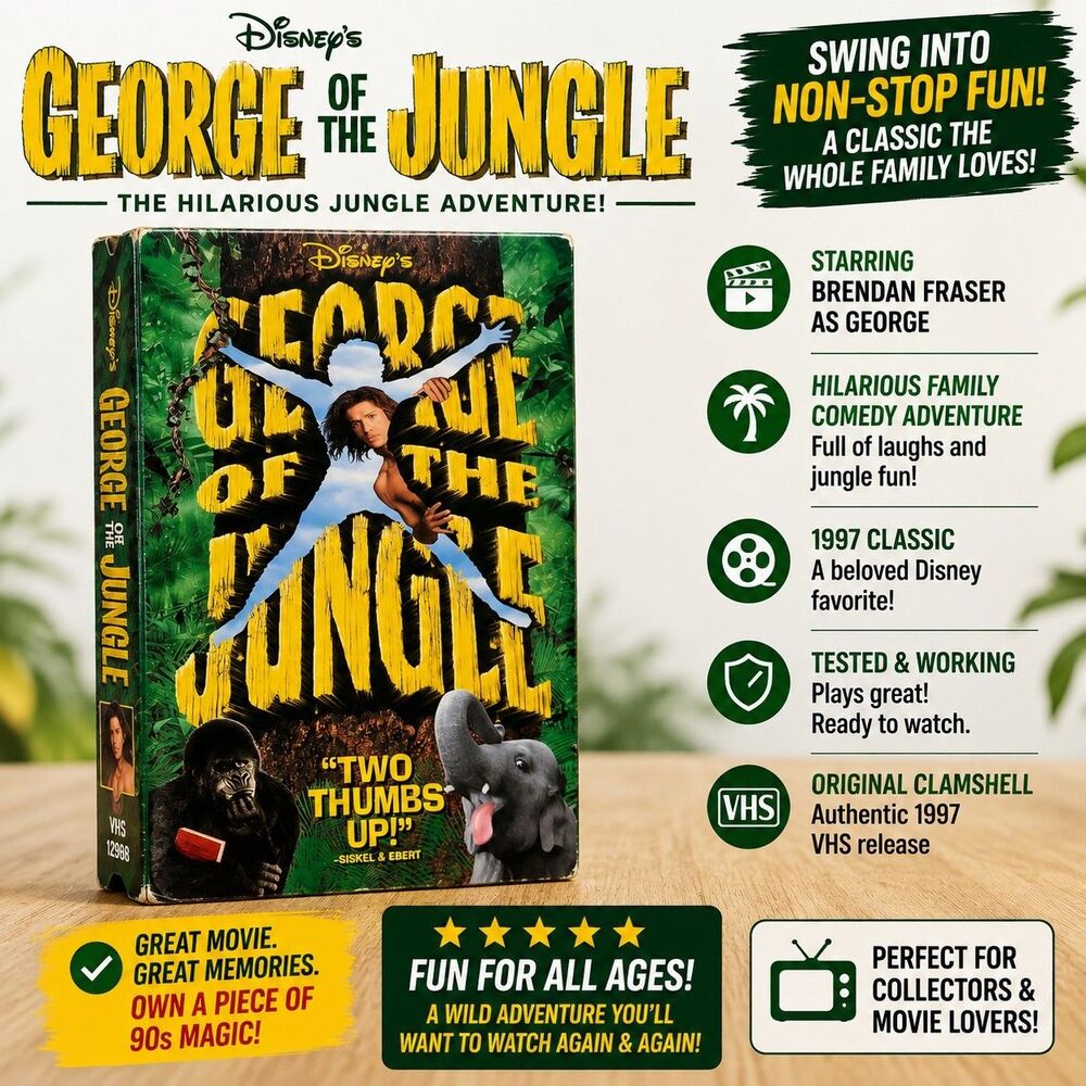 Disney George of the Jungle VHS Brendan Fraser 1997 Clamshell PG Tested Classic